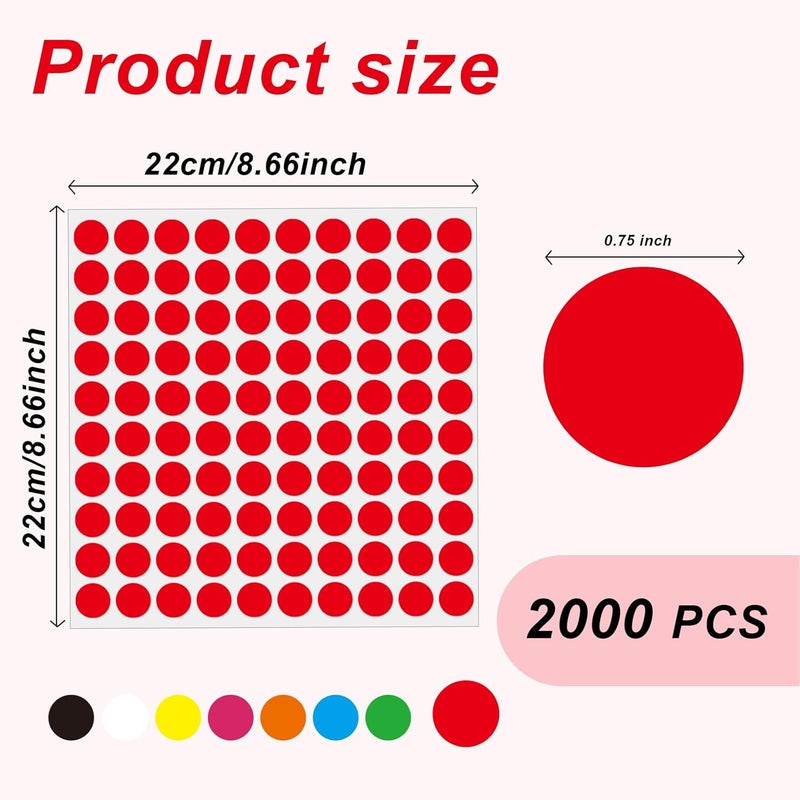Aurtho 2000 Pcs 3/4" Garage Sale Price Stickers Sheets, Red Yard Sale Price Stickers, Round Color Coding Labels, Circle Dot Sticker for Home Decorative, Office, Classroom, Papers Etc - Image 2